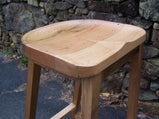 Oak Barstool, Counter Height Stool, Reclaimed Wood Tractor Seat Stool, Backless Bar Stool, Scooped Seat Kitchen Stool