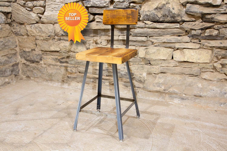Bar stool with back counter height - THE BREWSTER- Counter stool with back industrial - Rustic modern bar stool reclaimed seat