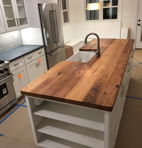 Custom Wormy Chestnut Island Kitchen - Reclaimed Wooden Butcher Block Countertop - Kitchen Solid Wood Counter Top