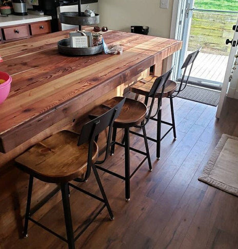 FREE SHIPPING -- Scooped Seat Bar Stools With Backs, Counter Height Stools, Brew Haus Industrial Bar Stools, Reclaimed Wood Bar Stools