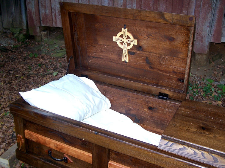 Wood Casket, Wood Coffin, Reclaimed Wood Casket, Celtic Casket, Barn Wood Coffin, Celtic Art, Cemetery Furniture, Hand Build Coffin Casket