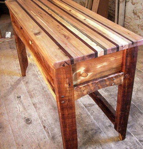 Antique kitchen island butcher block with custom wood design - Small rustic kitchen island in vintage style - Kitchen furniture