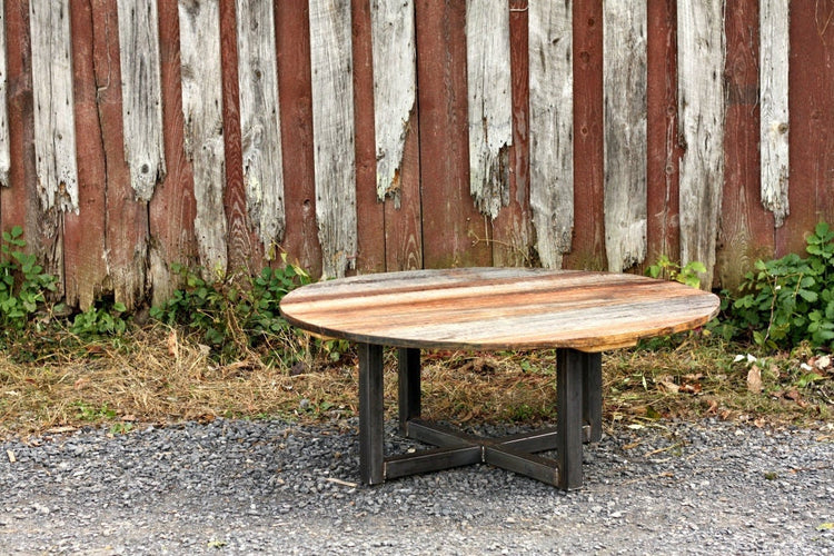 Reclaimed wood coffee table with metal legs - Rustic modern wooden plank table - FREE SHIPPING round wood coffee table