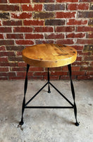 FREE SHIPPING - Twisted Wrought Iron Leg Bar Stool, Modern Bar Stool, Industrial Tripod Bar Stool, Backless Bar Stool, Reclaimed Wood Stool