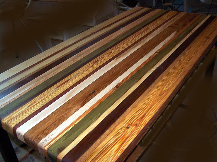 Butcher block countertop with colorful wooden top