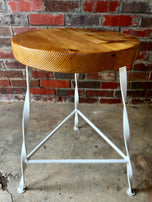 FREE SHIPPING - Twisted Wrought Iron Leg Bar Stool, Modern Bar Stool, Industrial Tripod Bar Stool, Backless Bar Stool, Reclaimed Wood Stool