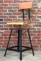 Adjustable Seat Height Swiveling Bar Stool, Scooped Seat Swivel Bar Stool With Back, Industrial Tractor Seat Bar Stool, Counter Height Stool