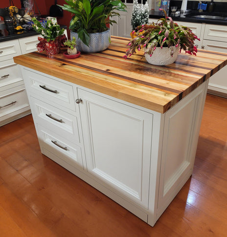 Reclaimed Wood Butcher Block Countertop - Custom Solid Wood Island Countertop - Kitchen Butcher Block Island Top