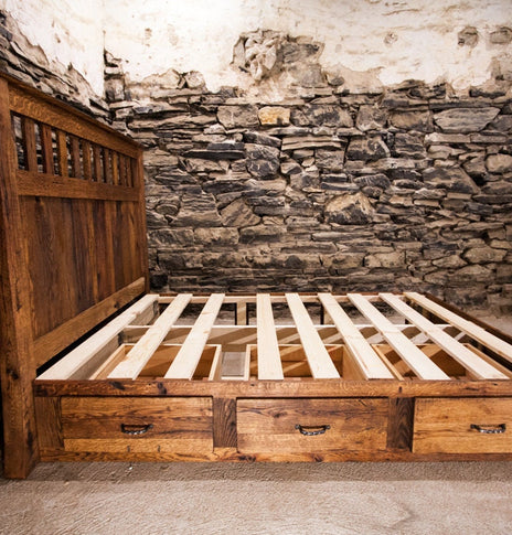 Mission Style Oak Bed With Drawers, King Size Platform Bed, Mission Furniture, Solid Hardwood Bed, Reclaimed Wood Platform Bed, Bed Frame
