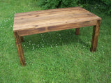 Parsons table for dining with antique wood design in garden