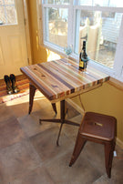 Breakfast Table, Butcher Block Kitchen Table, Wood Small Dining Table, Metal Base Table, Bohemian Butcher Island Table
