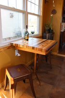 Breakfast Table, Butcher Block Kitchen Table, Wood Small Dining Table, Metal Base Table, Bohemian Butcher Island Table