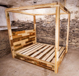 Four poster platform bed - Canopy for house bed & headboard - Reclaimed cabana bed in full king queen