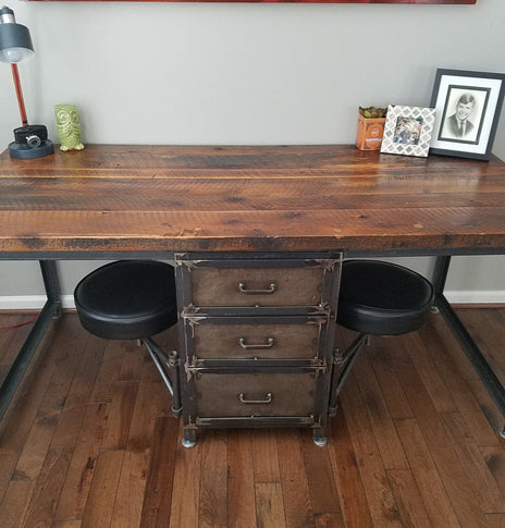 Wood Desk With Drawers, Industrial Desk, Home Office Desk, Antique Style Storage Desk, Rustic Desk, Primitive Furniture,Solid Wood Boho Desk
