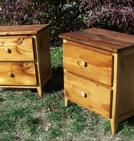 Reclaimed Solid Distressed Pine Nightstand - Rustic Modern Bedside Table With Drawers - Handcrafted Farmhouse Solid Wood Nightstand