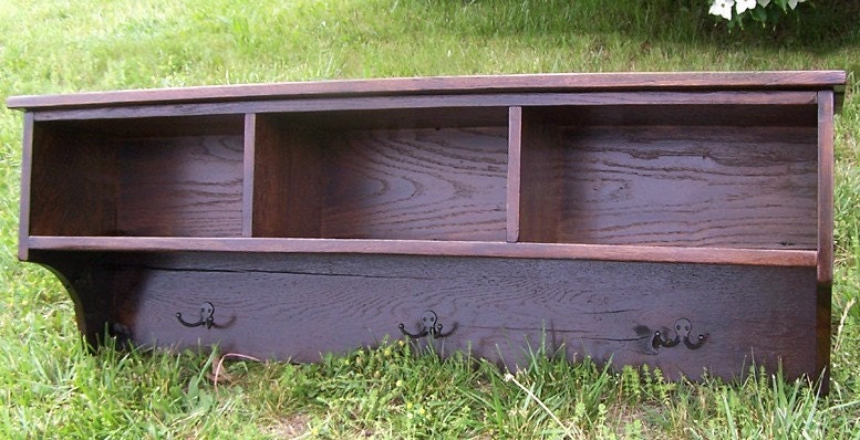 Coat Rack With Cubbies, Wood Cubby Shelf, Oak Coat Rack, Hooks