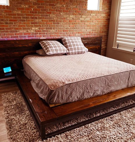 Wood Floating Platform Bed, Wood Bed Frame, Industrial Bed, Headboard King Bed, Modern Bed, Danish Bed Platform, Queen Size Bed Frame, Wood