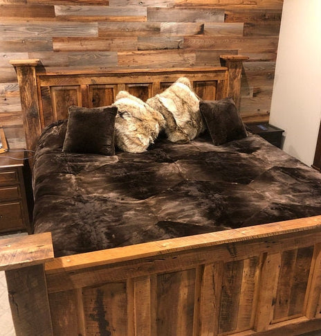 The Montana Bed, Rustic Bed Frame, Farmhouse Bed, Barnwood Bed, Raised Panel Headboard Bed, Reclaimed Wood Bed,Rustic Lodge Furniture