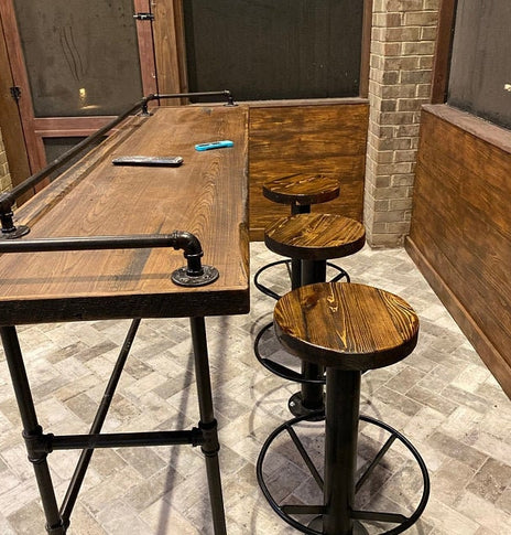 Circular Footrest Bolt Down Bar Stools, Rustic Modern Bolt Down Bar Stool, Outdoor Patio Bar Stools, Floor Mounted Metal Bar Stool