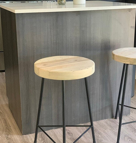 Counter Stools, Bar Stools Counter Height, Backless Bar Stools, Vintage Factory Stools, Industrial Wood Bar Stool With 3 Metal Legs, Danish