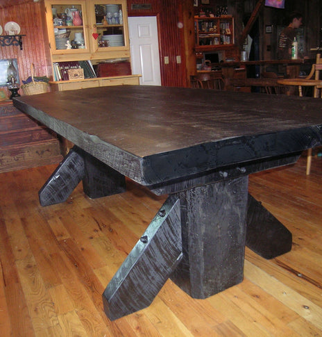 Massive Thick Plank Timber Trestle Table, Cabin Furniture, Wood Dining Table, Timber Table, Farm Table, Barn Wood Table