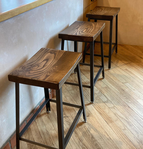 Saddle Seat Bar Stool, Counter Stool, Bar Stool Counter Height, Kitchen Island Stool, Reclaimed Wood Bar Stool, Industrial Metal Stool