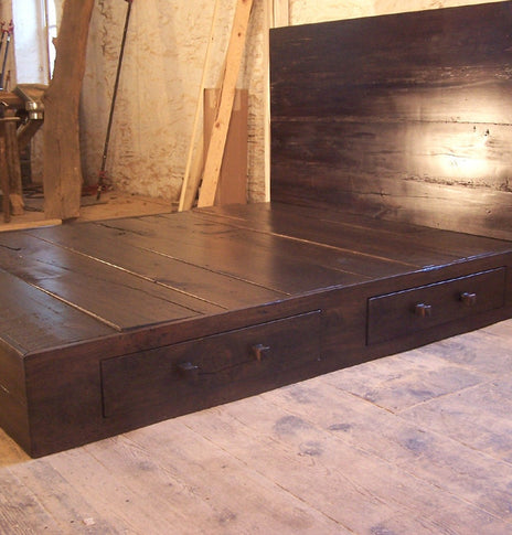 Wooden King Platform Bed With Drawers - Twin Rustic Platform Bed With Storage - Reclaimed Queen Bed With Headboard