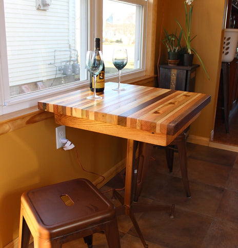 Breakfast Table, Butcher Block Kitchen Table, Wood Small Dining Table, Metal Base Table, Bohemian Butcher Island Table