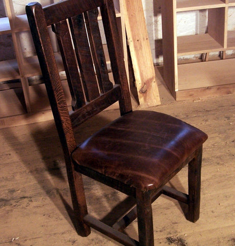 Dining Chair, Wood Cushion Chair, Rustic Chair, Solid Wood And Leather Chair, Oak Chair, Wooden Chair.