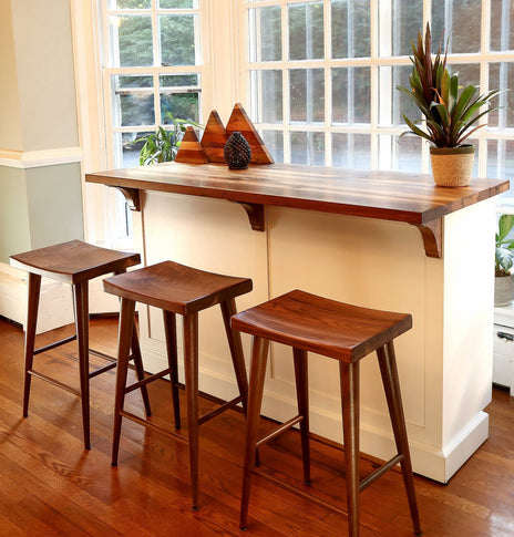 Mid Century Modern Walnut Counter Height Stool, Scandinavian Design Walnut Counter Stool, Counter Height Walnut Danish Modern Saddle Stool