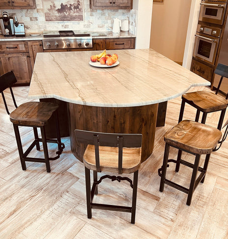 Sturdy wooden bar stools with backs - Rustic counter height stools - Baker Street Stool - Large stool seat with authentic industrial design