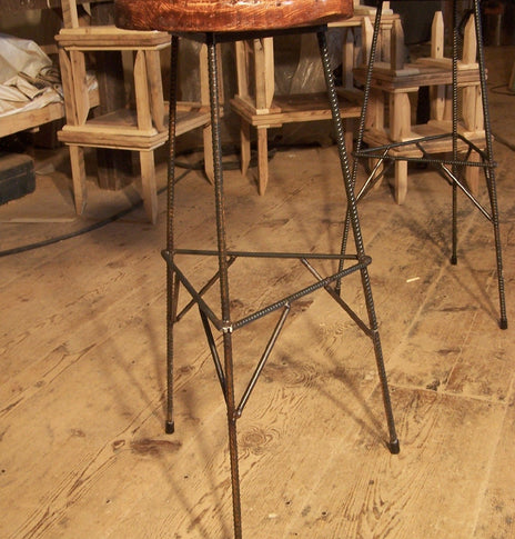 Extra Tall Bar Stools, Counter Stools, Tall Barstools, Industrial Bar Stools, Reclaimed Wood Stools, Metal Bar Stools, 3 Leg Rebar Stools