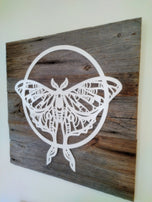 Luna Moth and Moon Reclaimed Wood and Metal Wall Art, Weathered Wood Wall Art, Luna Month Wall Decor, Butterfly Wall Art, Cottagecore Decor