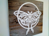 Luna Moth and Moon Reclaimed Wood and Metal Wall Art, Weathered Wood Wall Art, Luna Month Wall Decor, Butterfly Wall Art, Cottagecore Decor