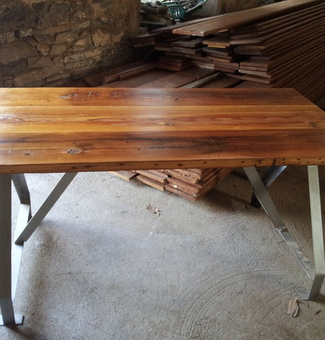 Wood Work Table, Industrial Metal Table, Reclaimed Plank Top, Factory Table, Computer Desk, Home Office Table, Industrial Furniture, Office