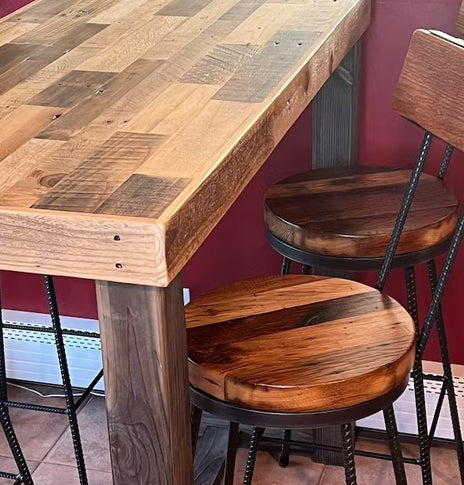 Free Shipping Swiveling Industrial Bar Stools With Backs -THE SULLY- Counter Height Wooden Bar Stools, Vintage Rustic Bar Stools For Island