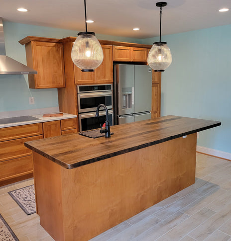 Custom Solid Reclaimed Oak Kitchen Island Countertop - Reclaimed Wood Oak Butcher Block Countertop - Handmade Kitchen Furniture And Decor