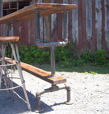 Bar Height Table, Industrial Bar Table, Reclaimed Barnwood Table, Wood Table, Metal Pipe Table, Kitchen Island Table