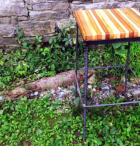 FREE SHIPPING, Wood Bar Stools, Counter Height Stool, Rebar Stool, Reclaimed Bar Stool, Backless Stool, Industrial Garage Bar Stools