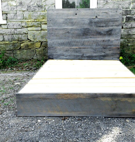 FREE SHIPPING, Wood Platform Bed, Barn Wood Bed, Reclaimed Wood Platform, King Platform Bed, Grey Wood Platform, Farmhouse Bed Platform