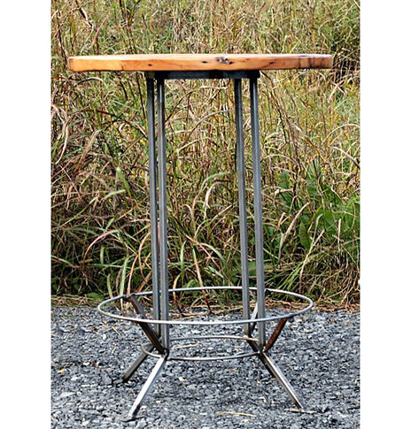 Custom Sizing - Bar Height Table Round - Pub Table With Foot Rest - Pub table bar height with design - Reclaimed wood bar height table