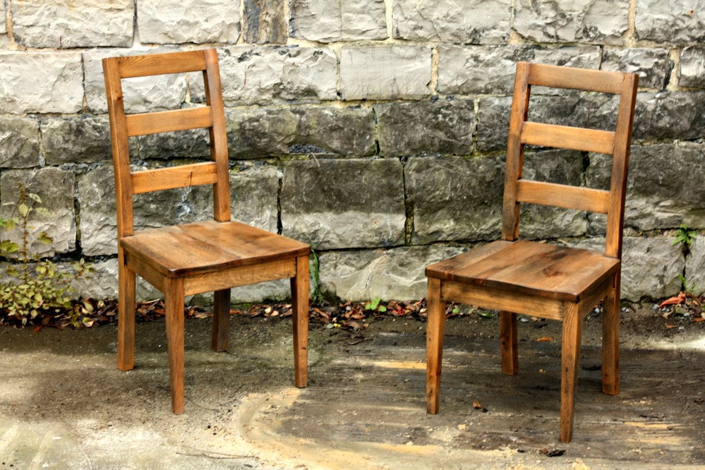 Wood Kitchen Chair, Smoked Oak Dining Chair, Ladder Back Chair