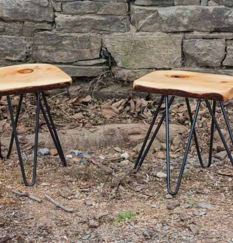 Live Edge Stool, Slab Stool, Wood Hairpin Stool, Solid Wood Stool, Hand Crafted Stool, Mid Century Modern