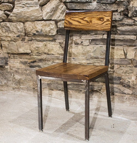 Modern Farmhouse Stool With Back, Solid Wood Bar Chair, Metal Bar Stools, ZEITGEIST, Sturdy Urban Chairs, Reclaimed Wood Dining Chair, Rebar