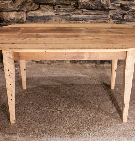 Oval wood dining table with antique mid century design. Oval kitchen table made of reclaimed wood