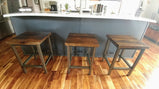 Square bar stool counter height-RIGHT PROPER - Industrial counter height stools reclaimed wood - Kitchen island bar stools backless