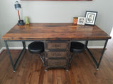 Wood Desk With Drawers, Industrial Desk, Home Office Desk, Antique Style Storage Desk, Rustic Desk, Primitive Furniture,Solid Wood Boho Desk