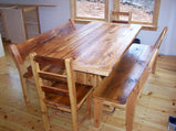 Trestle table in a dining room made of pine wood
