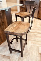 Sturdy wooden bar stool with back - Baker Street Stool - Large counter height stool seat with authentic industrial design