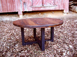 Round Coffee Table, Wormy Chestnut Table, Metal Coffee Table Base, Industrial Coffee Table, Wood End Table, Coffee Side Table, Modern Table